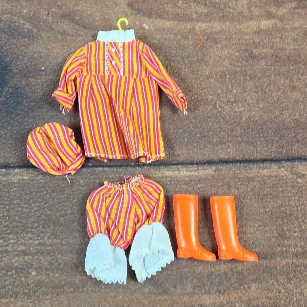 PGD Vintage Doll Outfit Set Red Yellow Stripe Tunic Bloomers Boots Good Retro